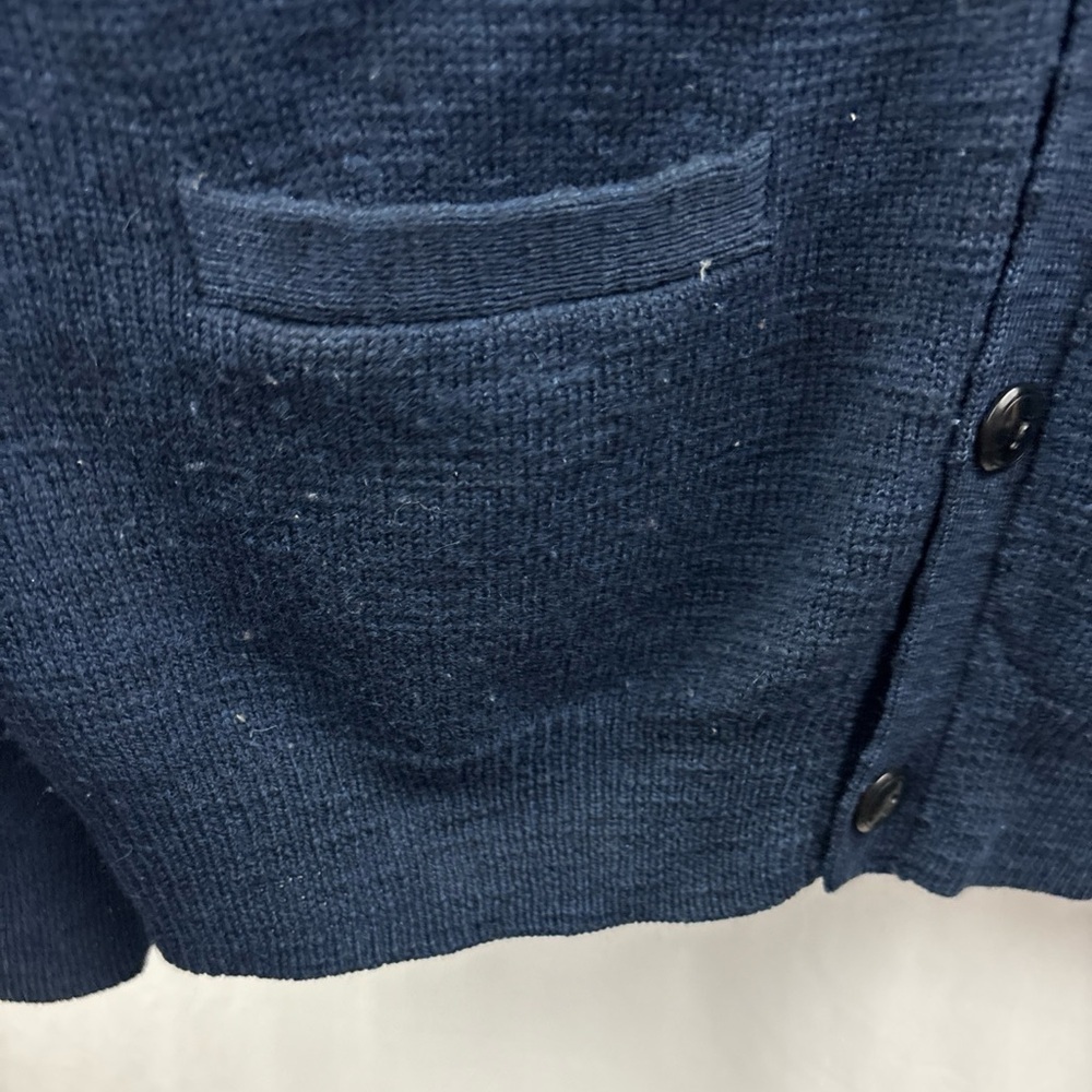 J Crew Sweater Mens L Blue Grandpa Cardigan 100% Merino Wool Elbow Patch Slim - Picture 5 of 9